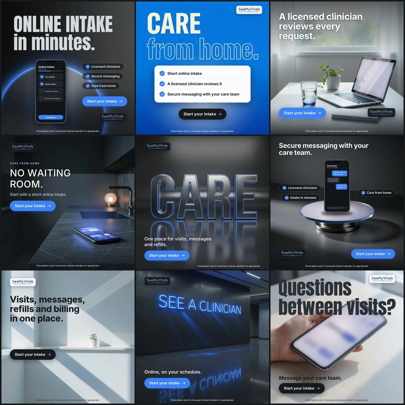 Nine SeeMyVitals sample ads, one per Season, labelled SAMPLE